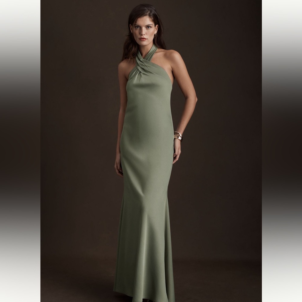 BHLDN Sage Green Halter Wedding Dress